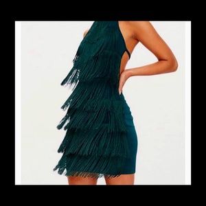 Green Fringe Backless Dress